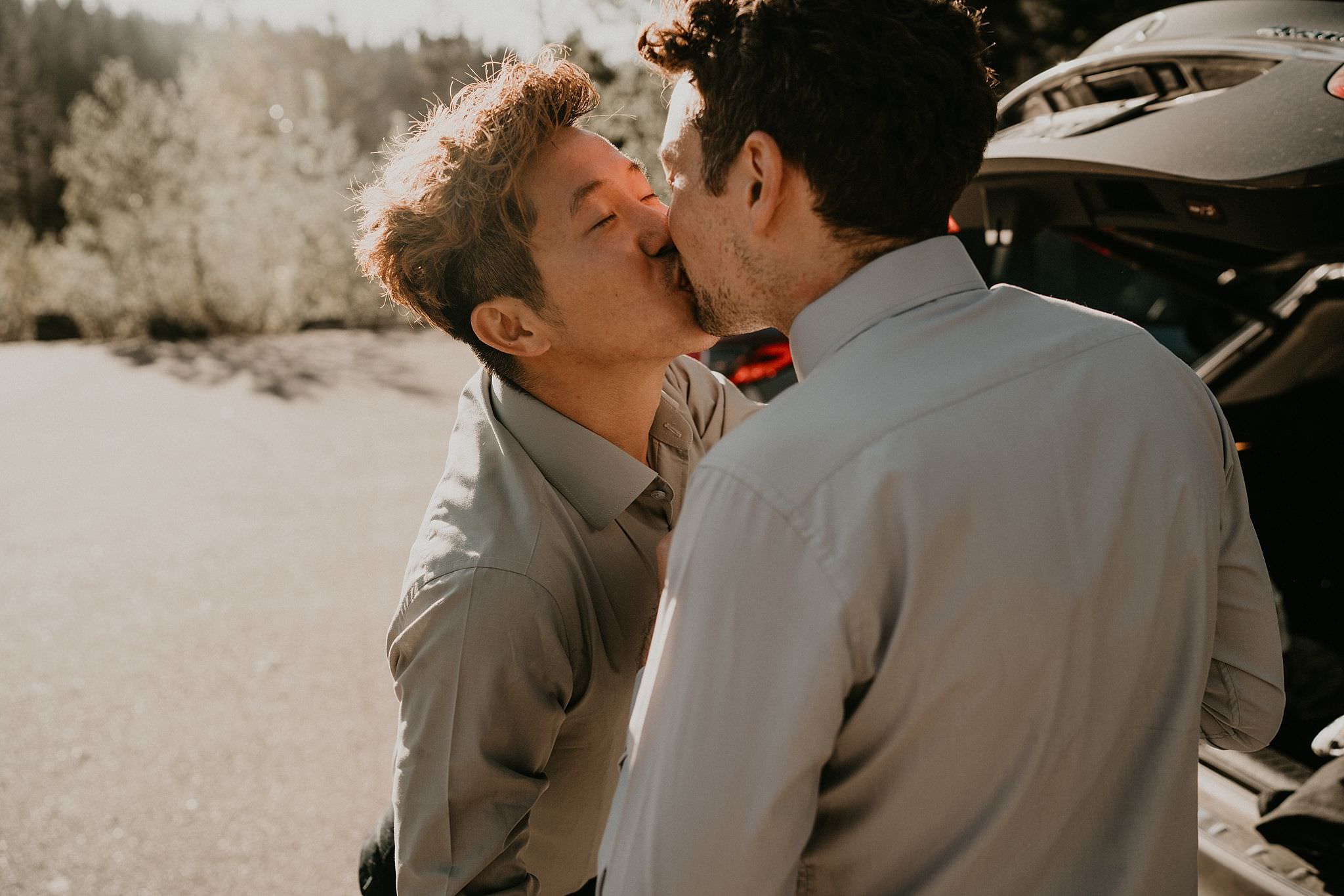 Same sex wedding at Gold Creek Pond by Snoqualmie Pass