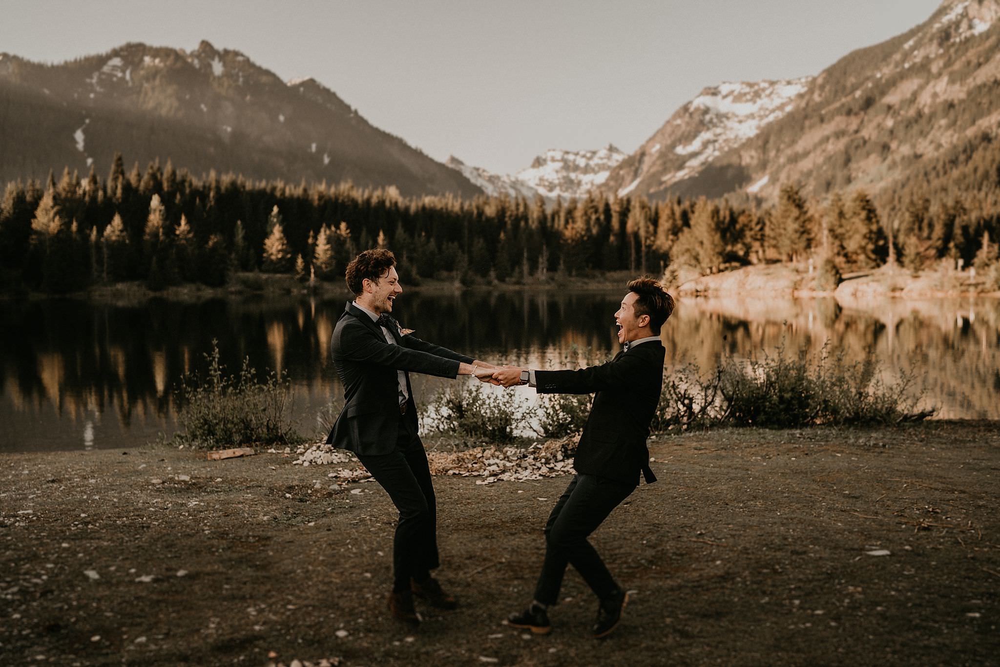 Mountain and lake wedding PNW Washington Seattle gay lesbian same sex
