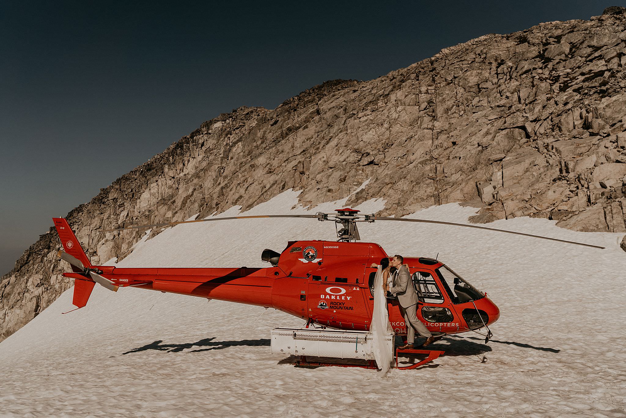 Helicopter elopement in whistler Canada in the snow and glacier