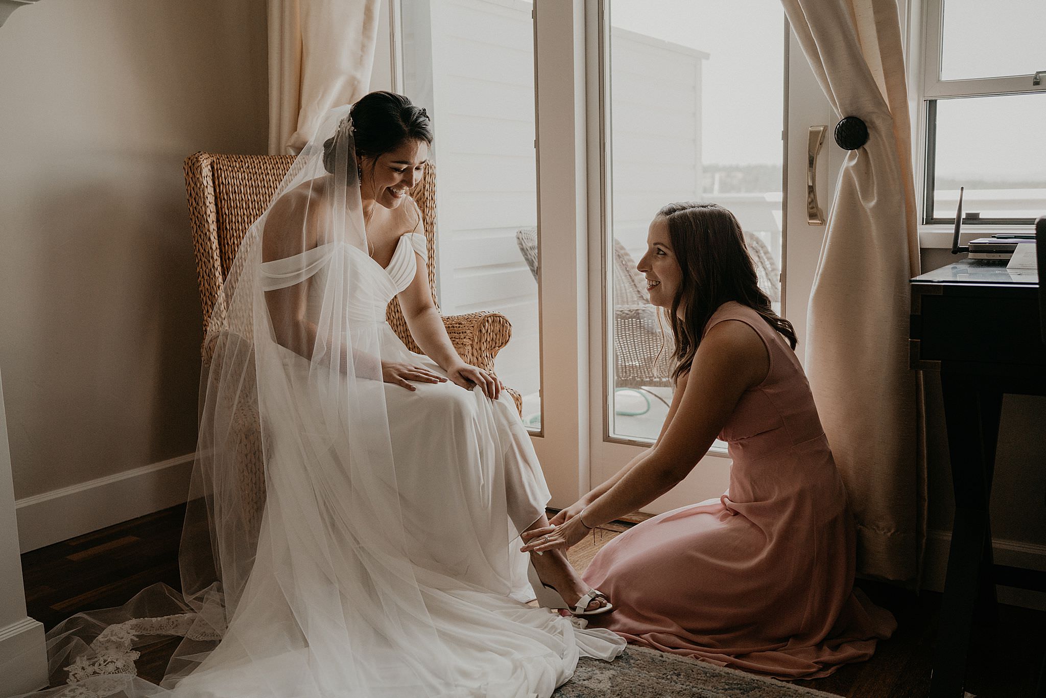 Getting ready photos with bridesmaids at Roche Harbor around Seattle Washington