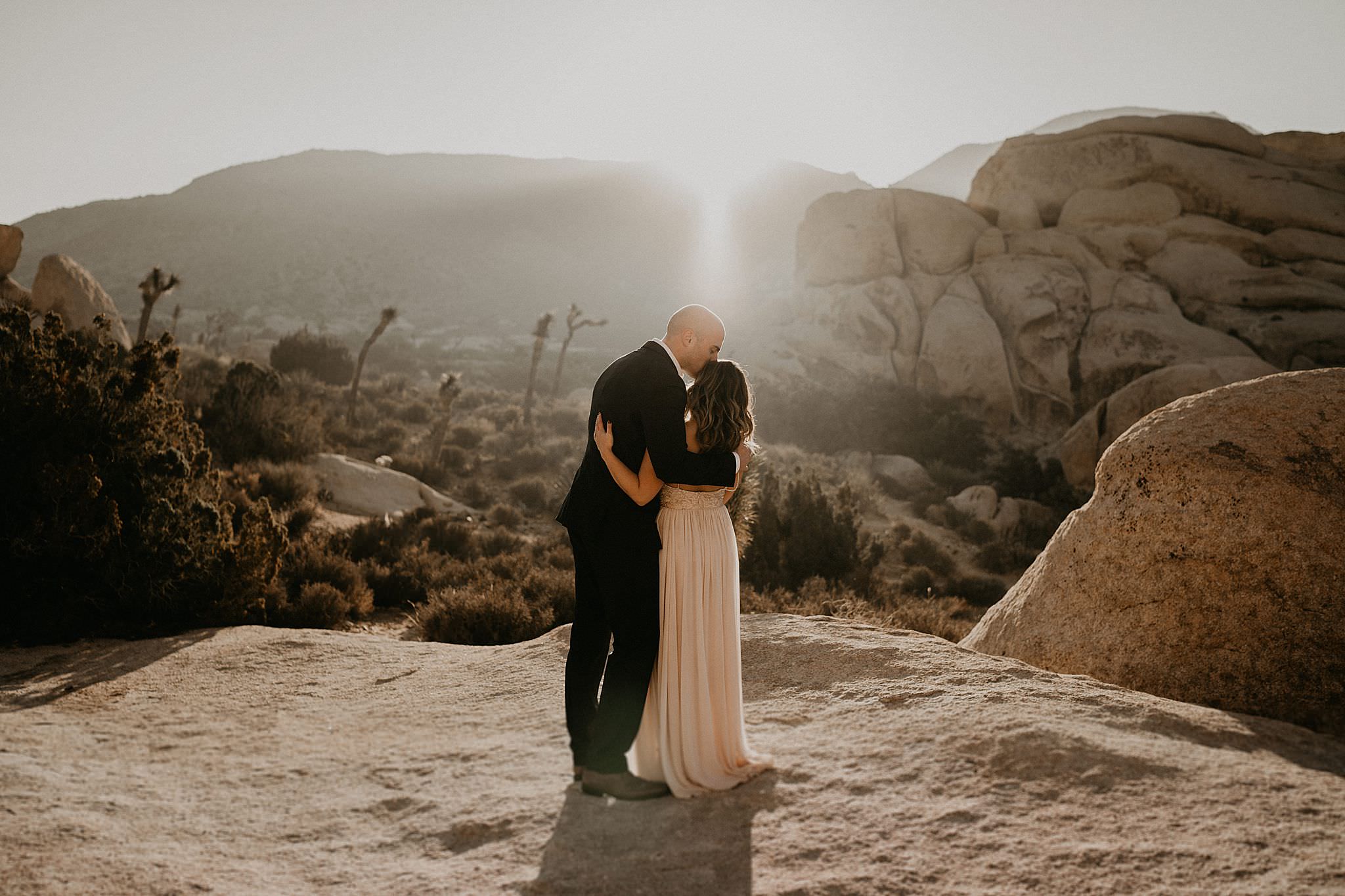 Bride and groom at Joshua Tree national park on their wedding day