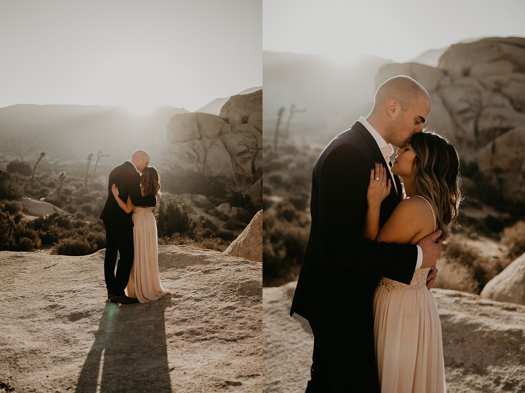 California sun shining on bride and groom on their elopement day