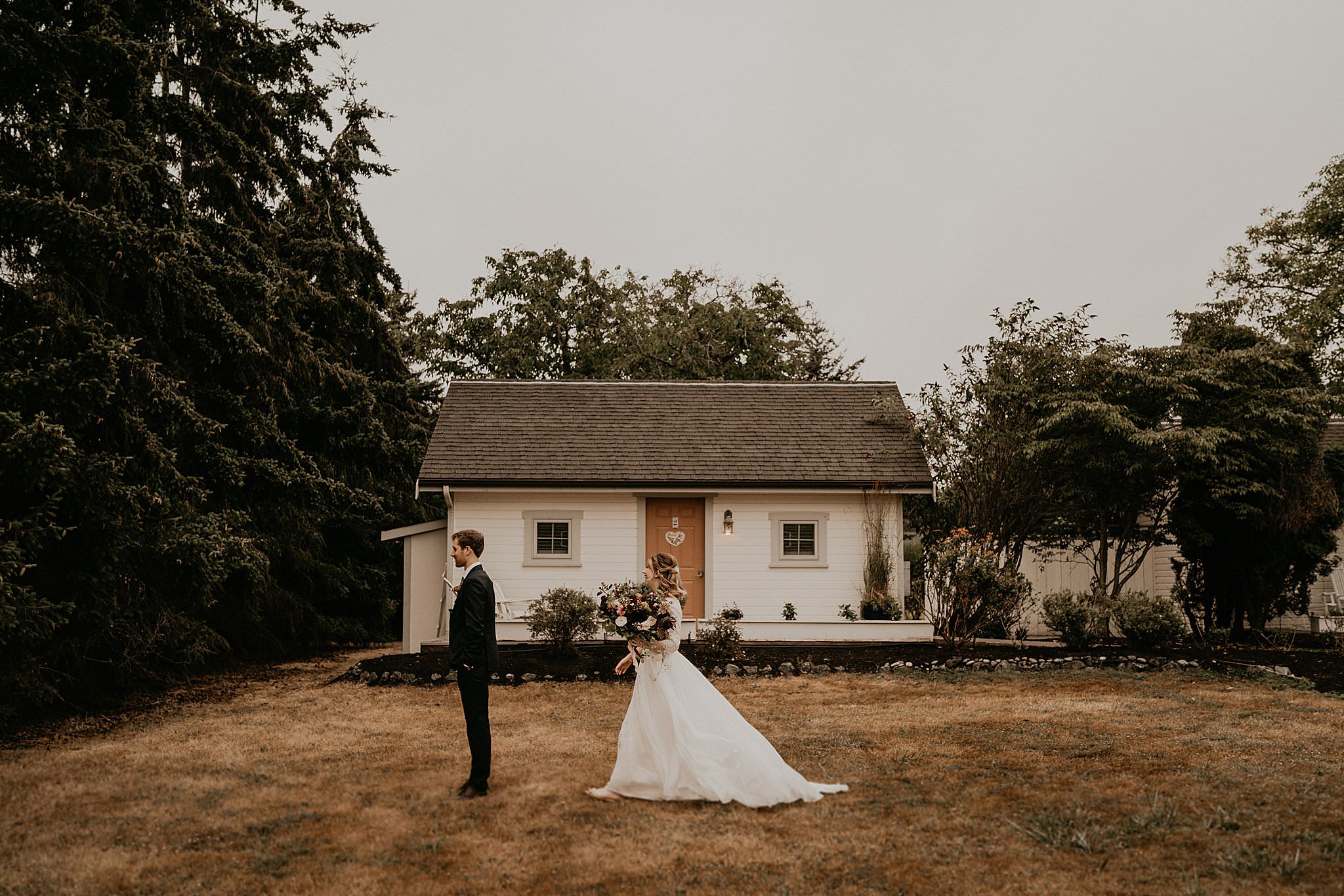 Intimate first look before wedding on Whidbey Island Washington state