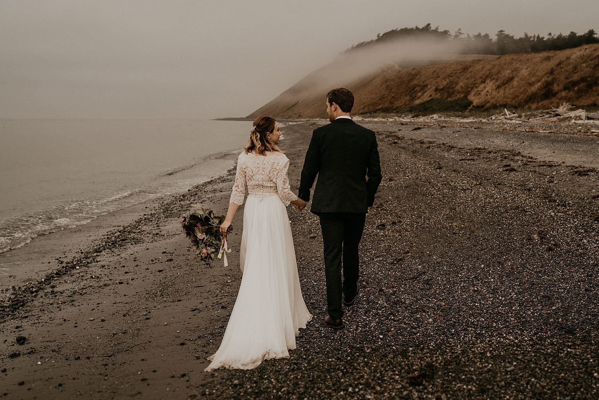 Boho and intimate wedding on Whidbey island outside of Seattle Washington on the beach