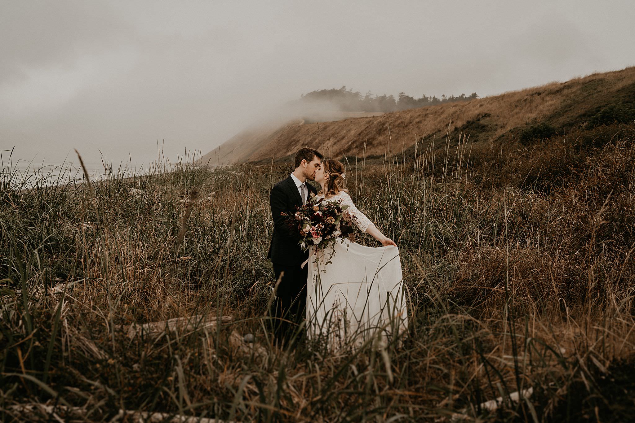 Newly weds celebrating their intimate elopement on Whidbey Island near deception pass