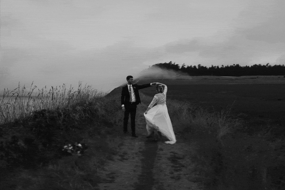 Newly weds celebrating their intimate elopement on Whidbey Island near deception pass