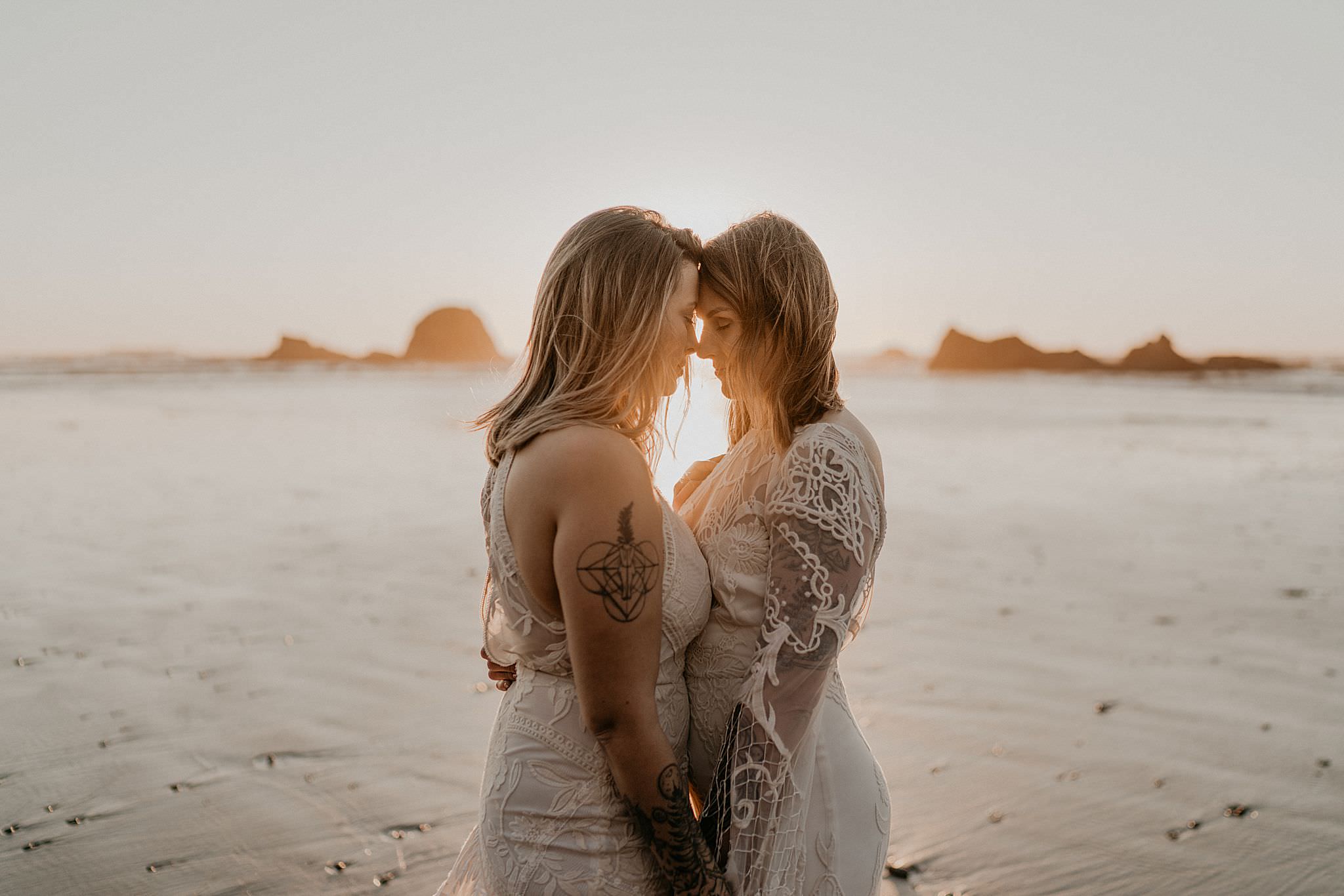 Beach elopement with bohemian Rue De Seine wedding dresses at Ruby Rialto and La Push in Olympic National Park