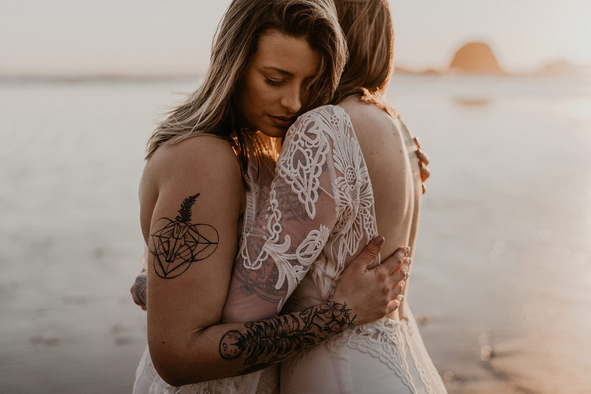 Beach elopement with bohemian Rue De Seine wedding dresses at Ruby Rialto and La Push in Olympic National Park