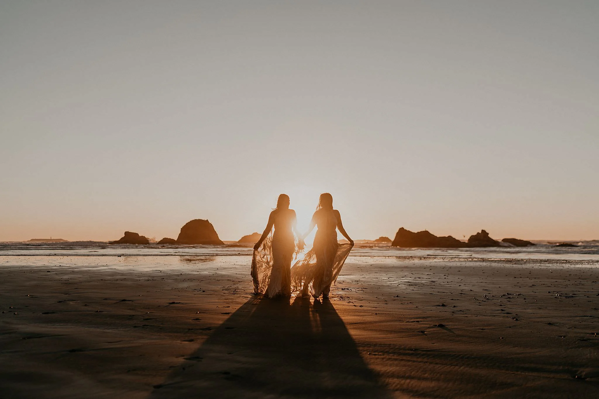 Beach elopement with bohemian Rue De Seine wedding dresses at Ruby Rialto and La Push in Olympic National Park
