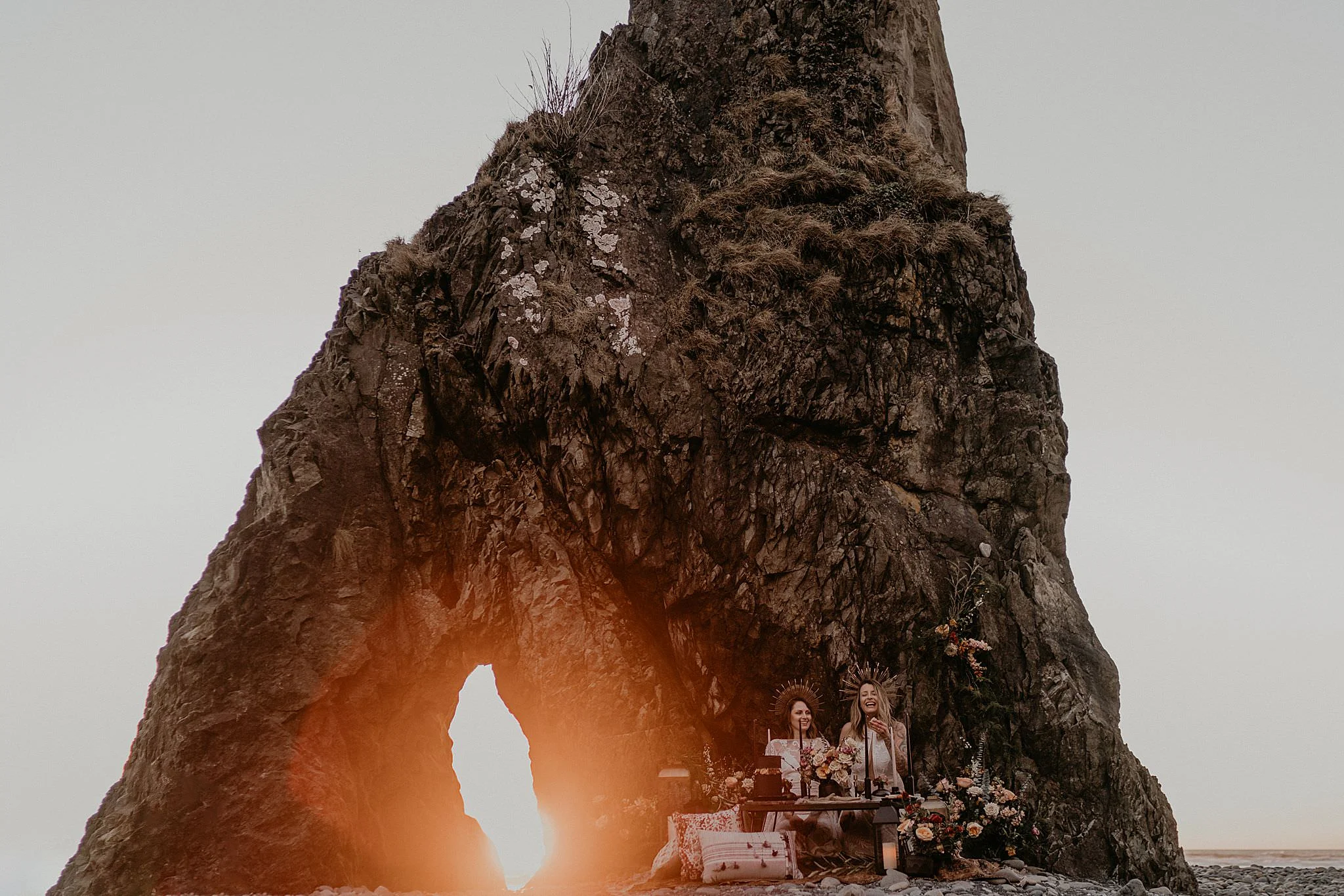 Beach elopement with bohemian Rue De Seine wedding dresses at Ruby Rialto and La Push in Olympic National Park