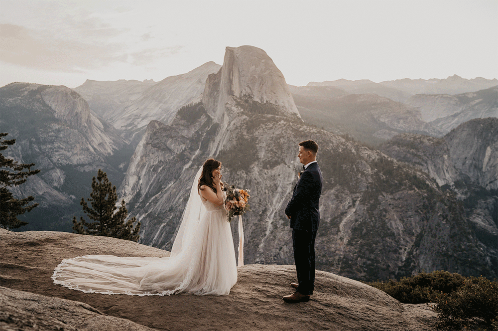 Yosemite National Park elopement bride and groom crying