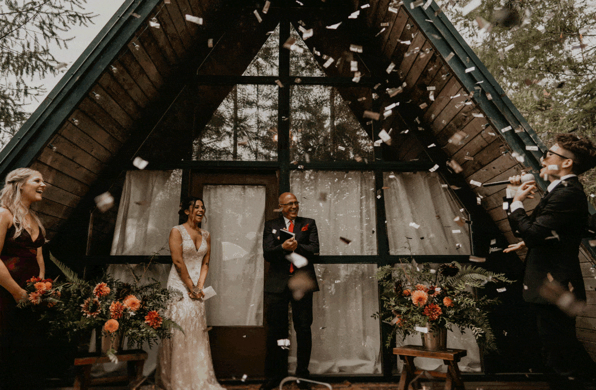 A-frame cabin intimate wedding elopement Mount Rainier National Park