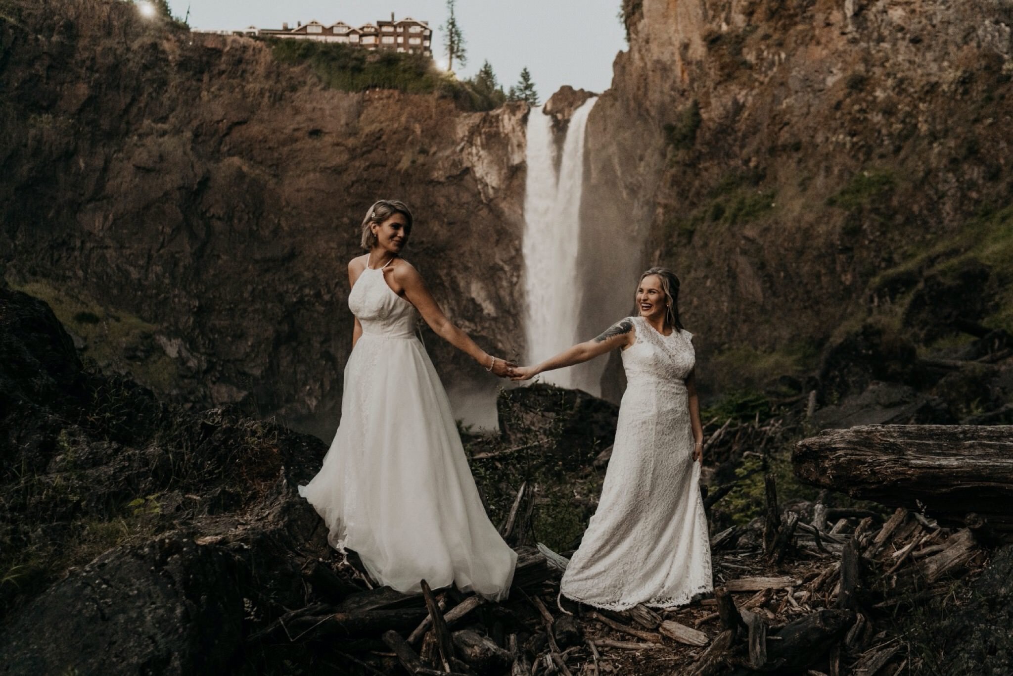 Snoqualmie Falls Wedding At Salish Lodge Same Sex Lesbian Brides Elopement