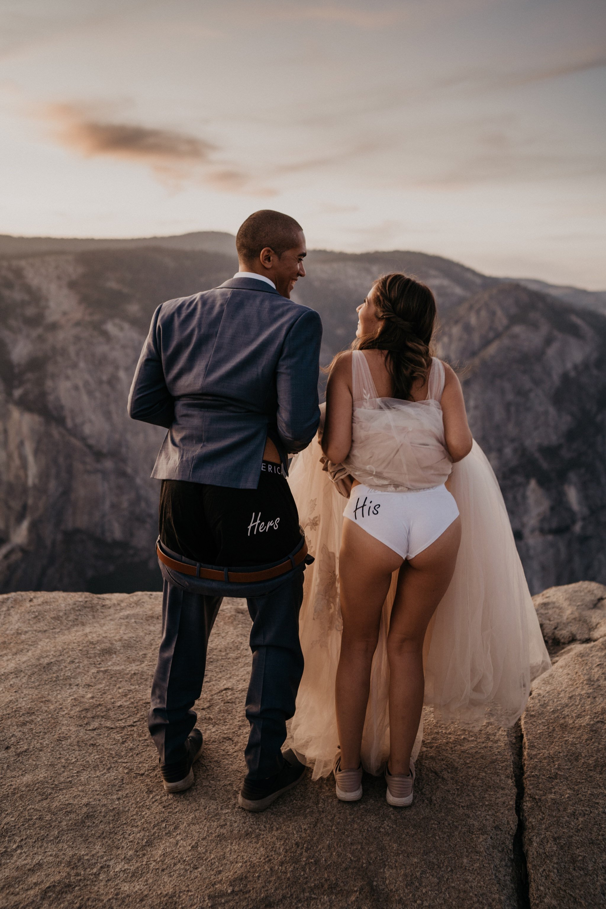 Beautiful sunset photos at Taft Point on their elopement day at Yosemite National Park