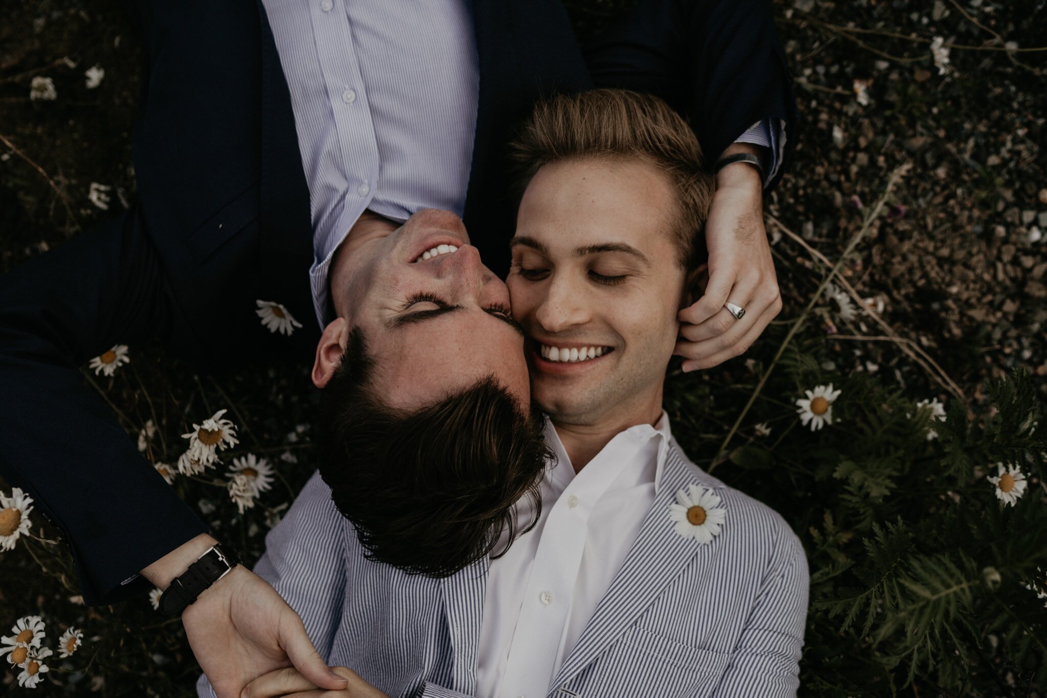 Snoqualmie Pass engagement photos with Mountain and Waterfall views Seattle LGBTQ wedding photographer