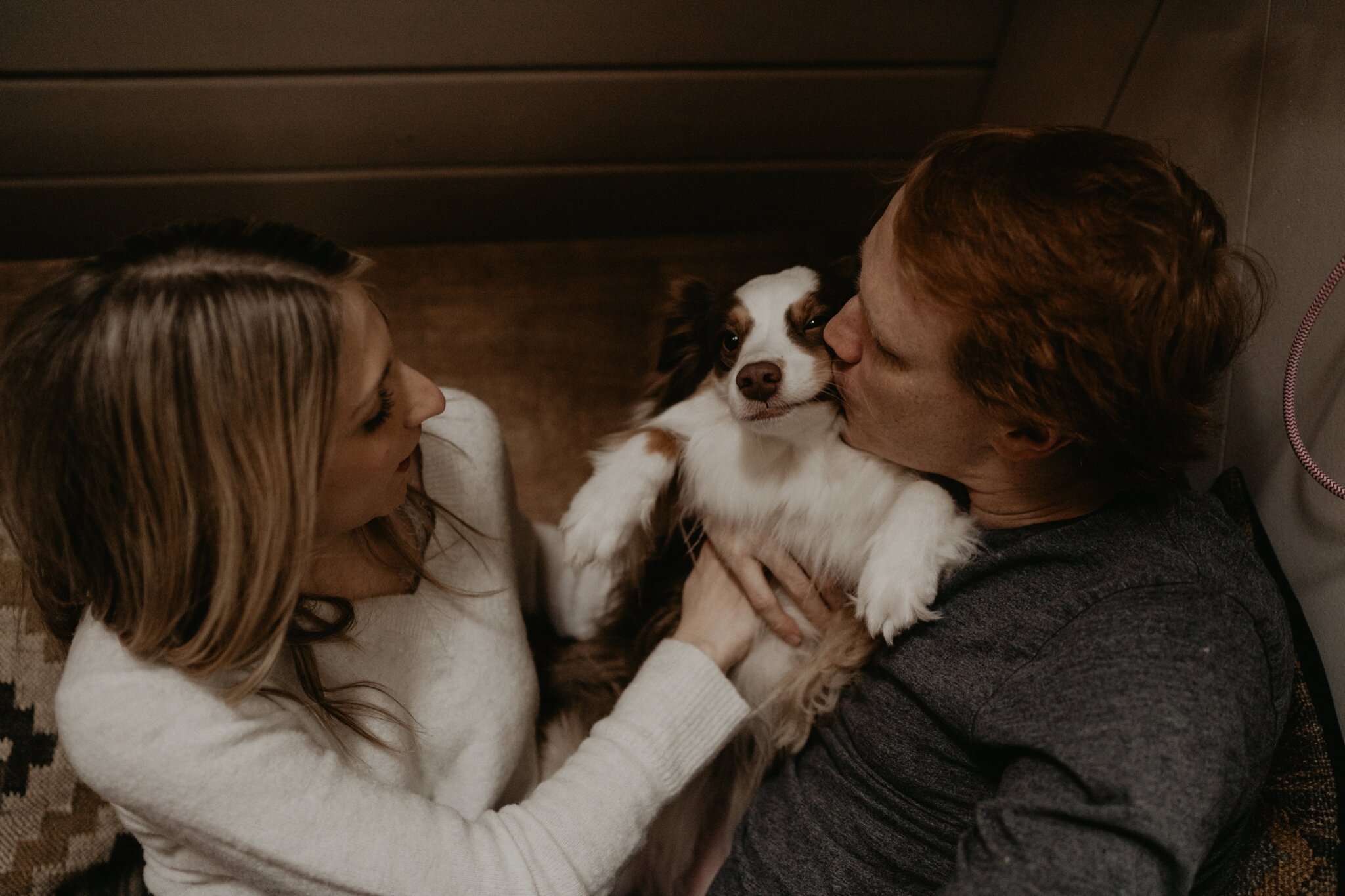 Couple stay in a hot tub for their Intimate steamy in-home engagement session at an A-Frame Cabin in Mount Rainier National Park