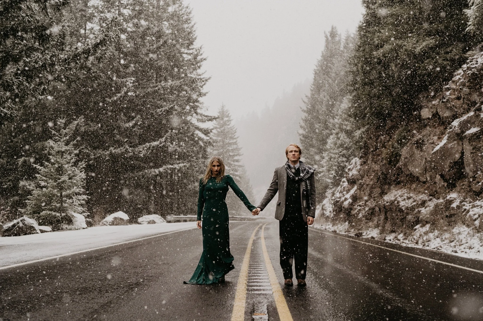 Couple stay in a hot tub for their Intimate steamy in-home engagement session at an A-Frame Cabin in Mount Rainier National Park