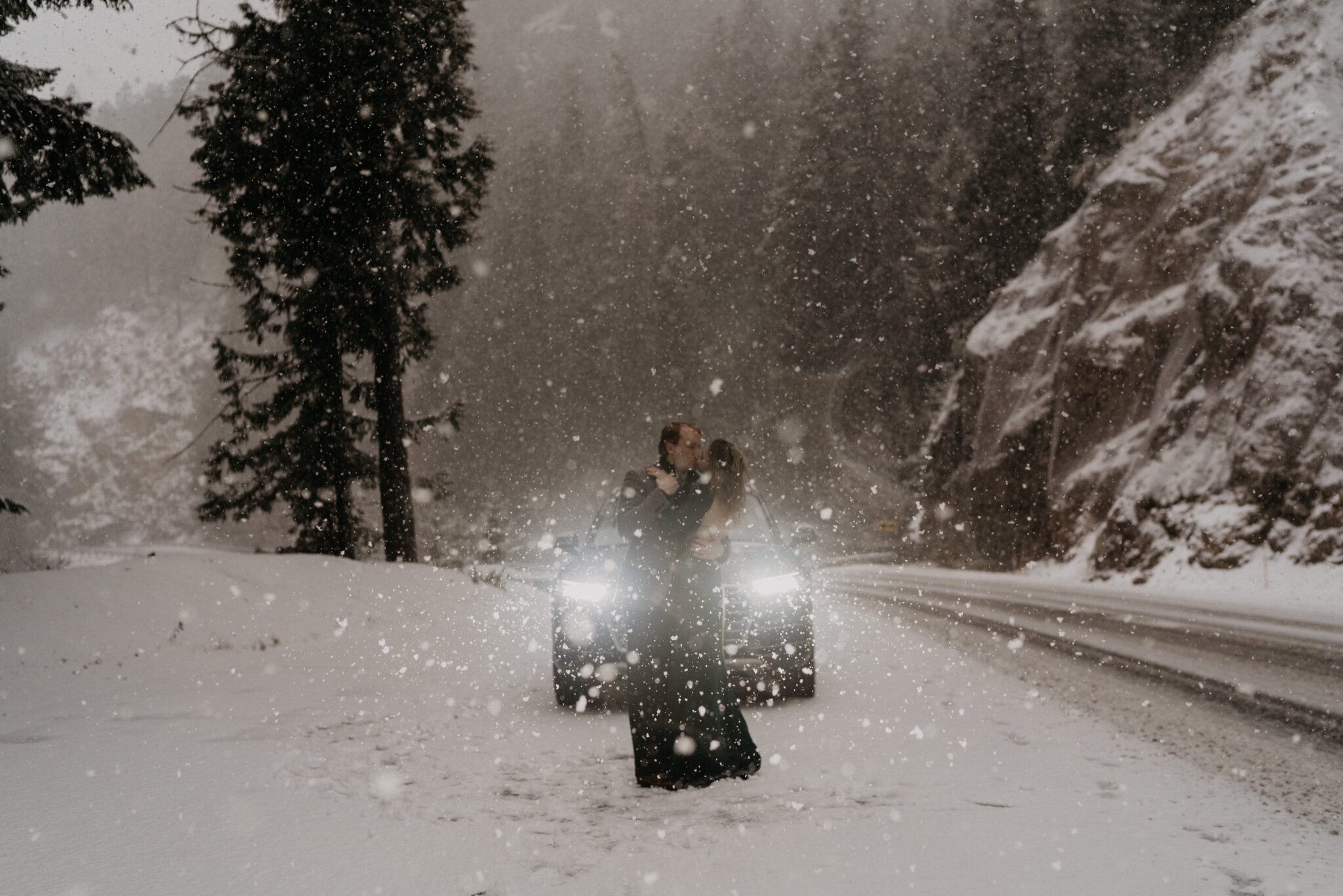 Couple stay in a hot tub for their Intimate steamy in-home engagement session at an A-Frame Cabin in Mount Rainier National Park