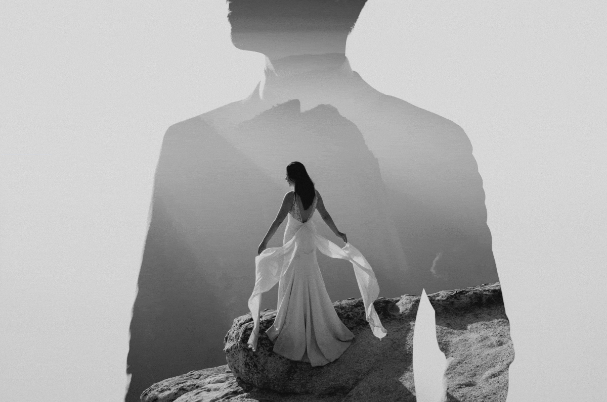 Double exposure for Yosemite wedding