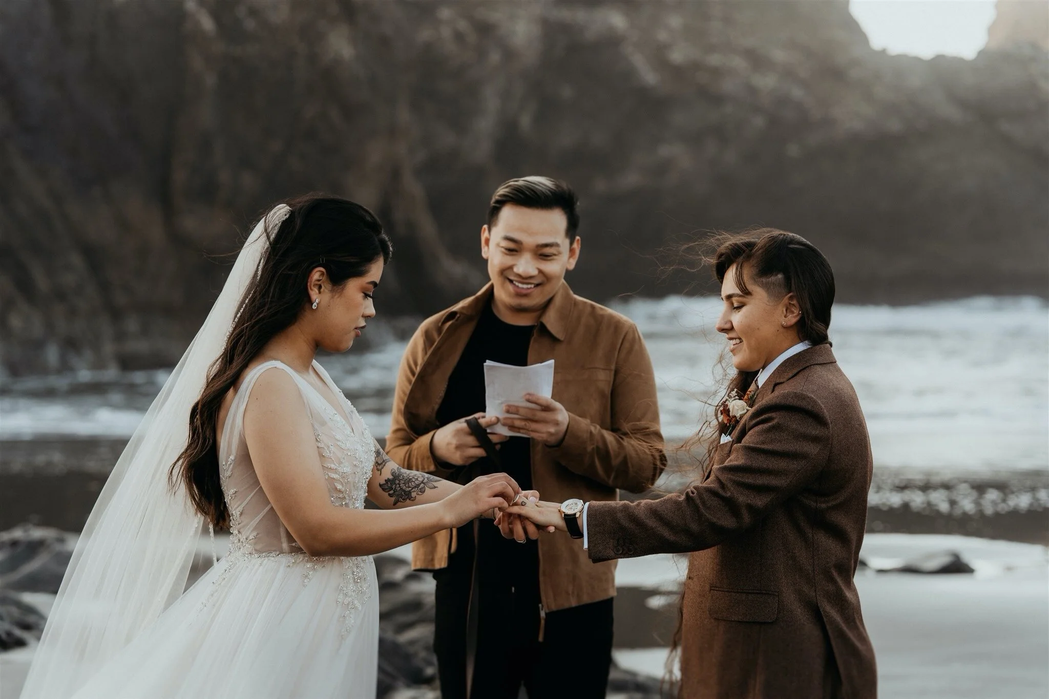 Brides Exchanging Rings during Elopement Ceremony
