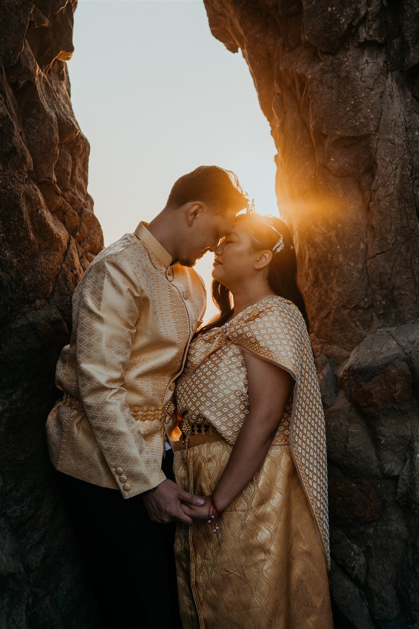 Couple portraits in traditional Cambodian and Chinese wedding attire
