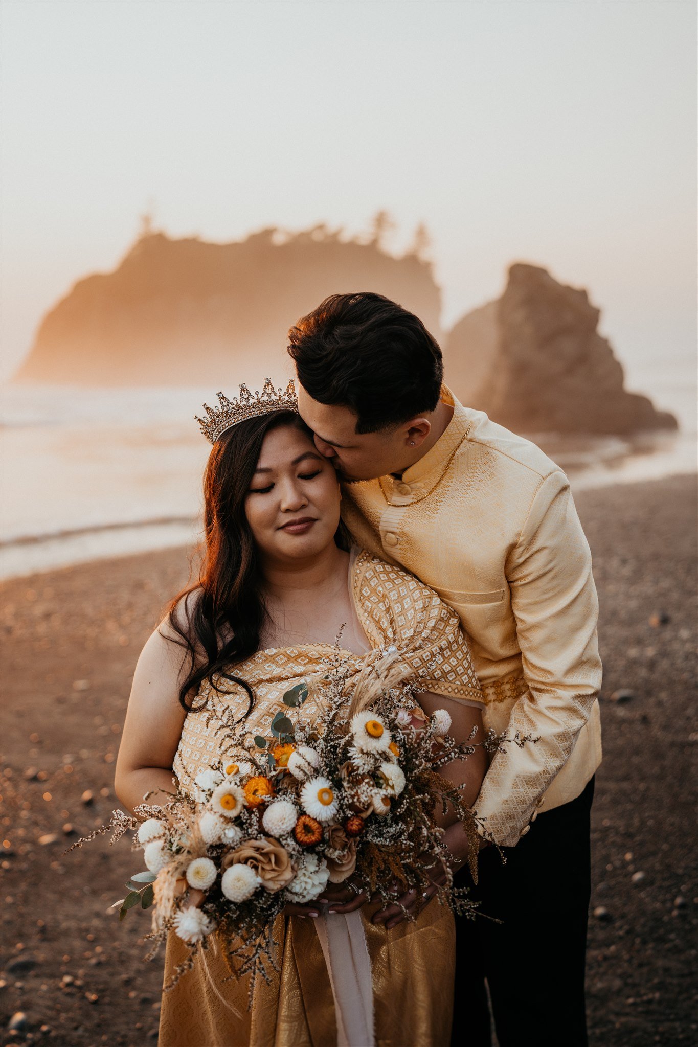 Couple portraits in traditional Cambodian and Chinese wedding attire