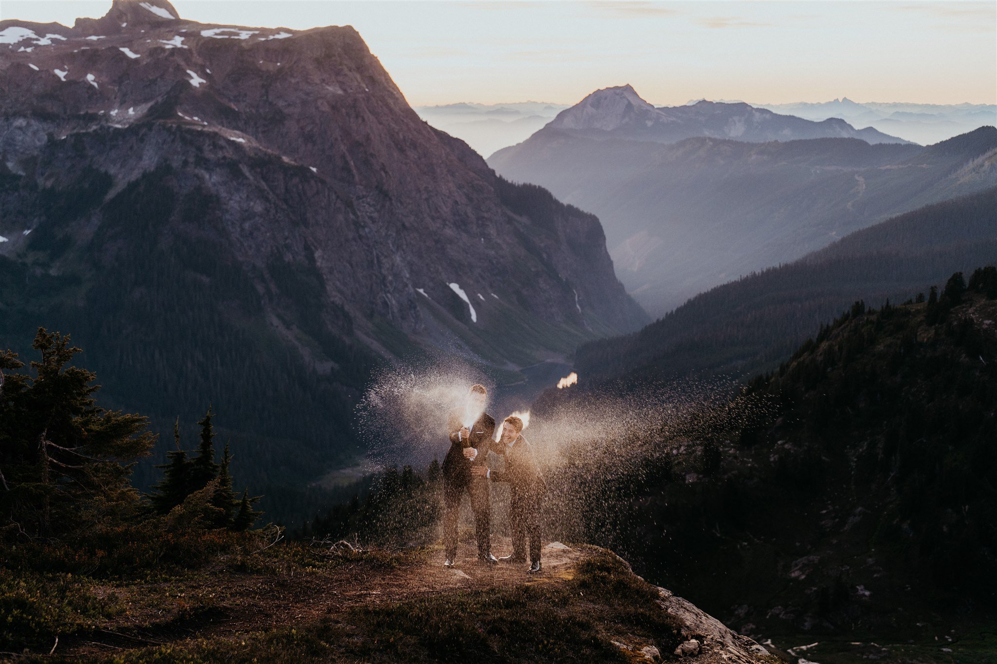Two grooms adventuring in the North Cascades mountains
