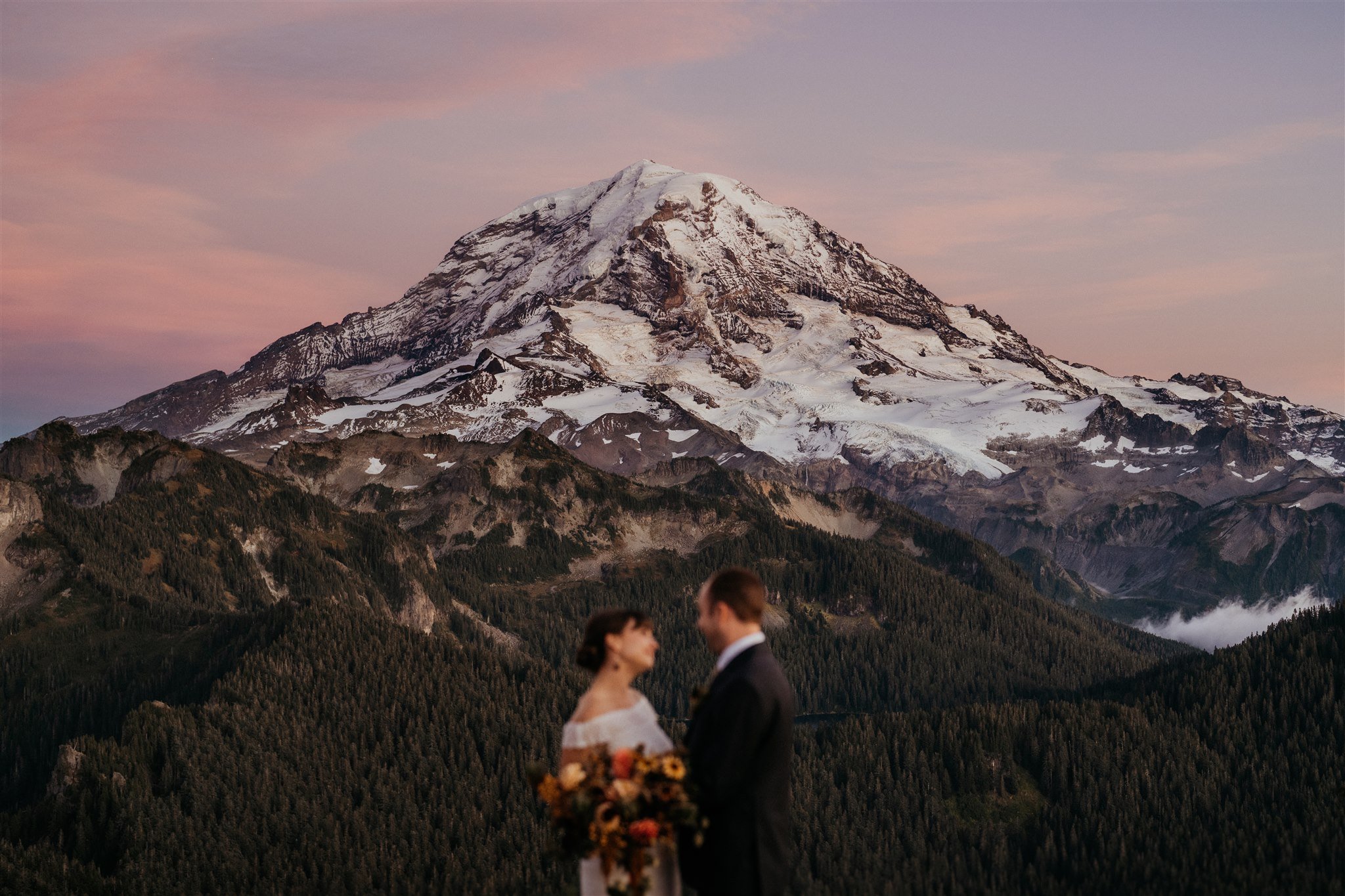 Couple portraits at fall wedding at Mount Rainier