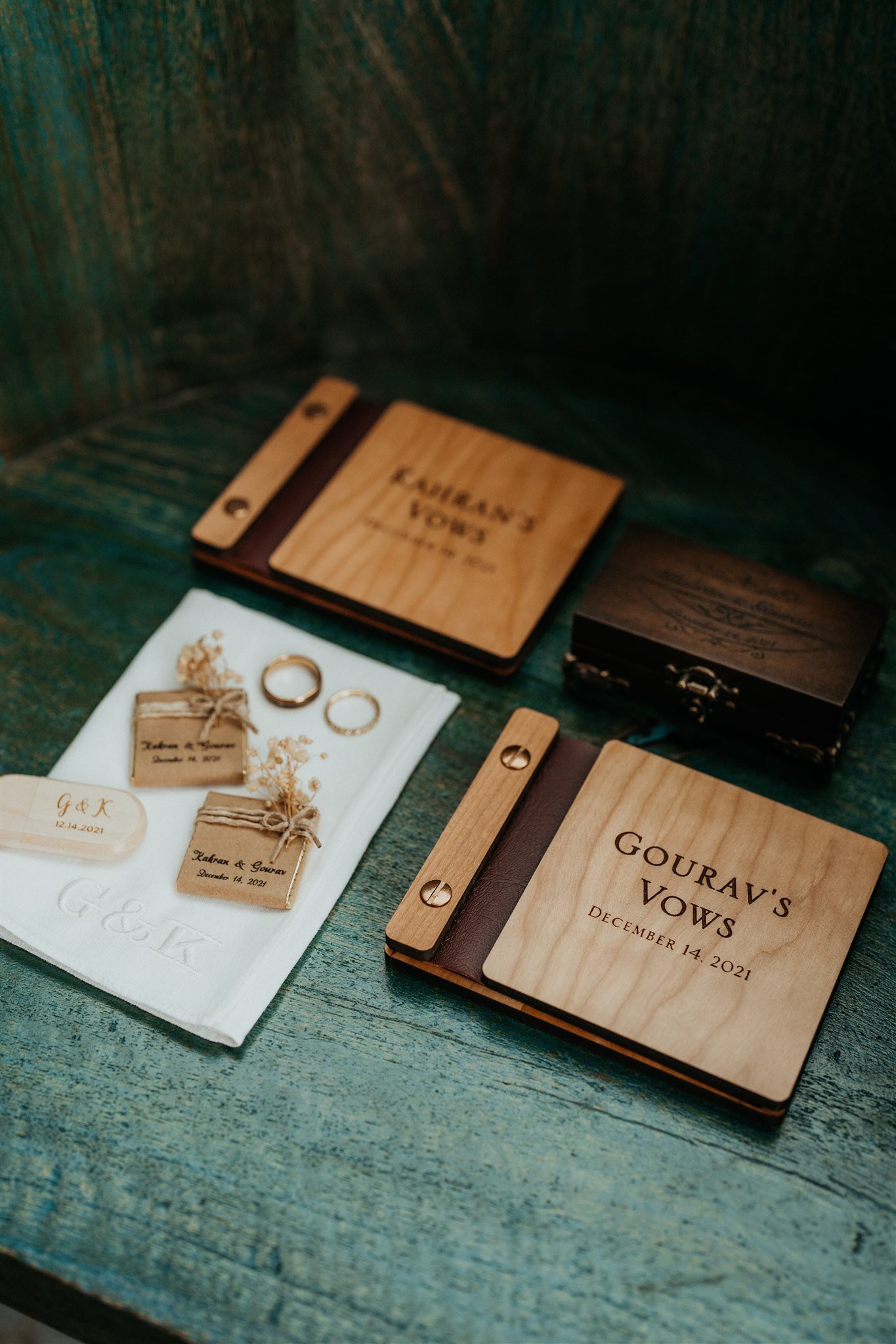 Two grooms' vow books for winter elopement