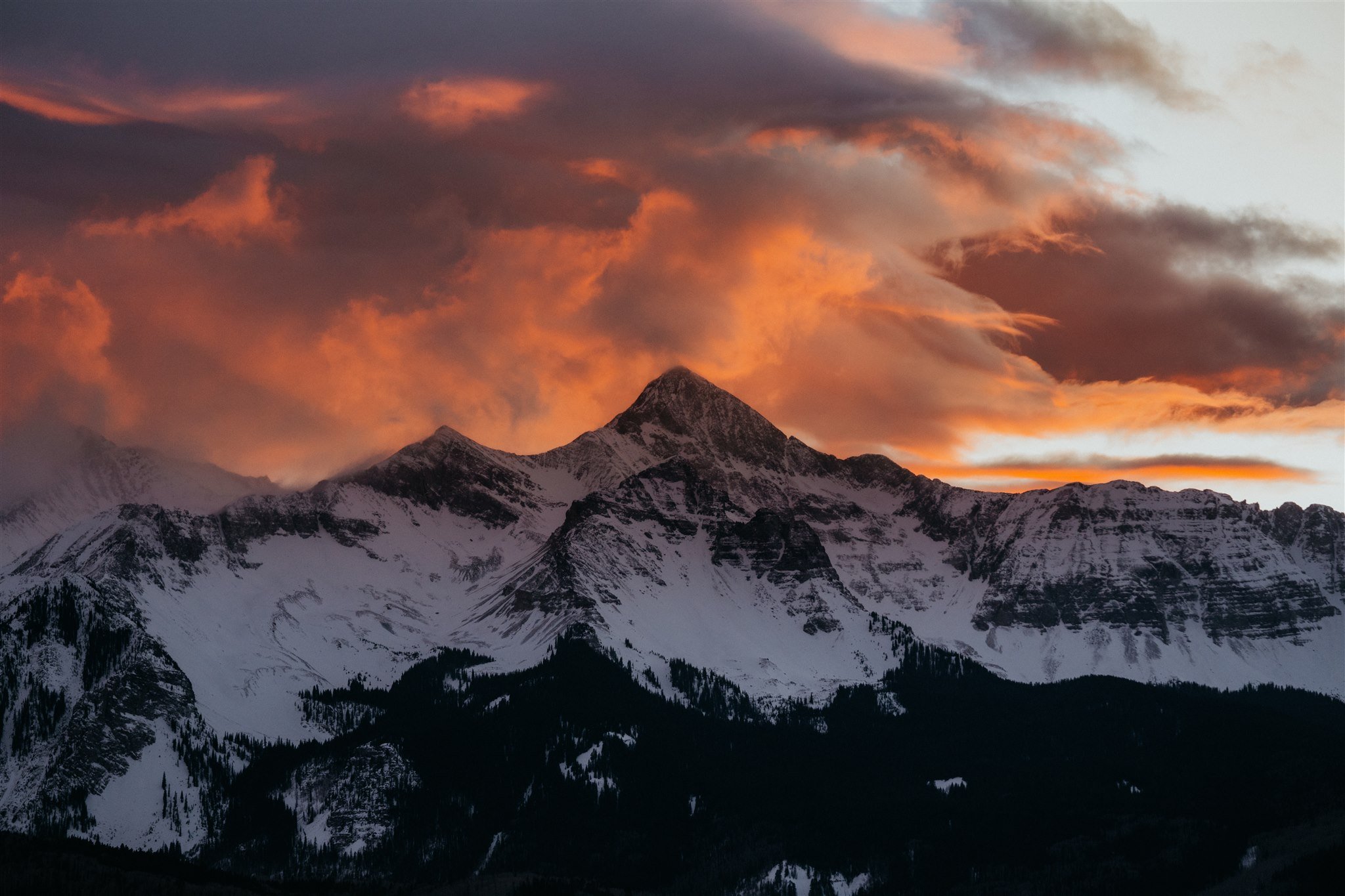 Orange sunset over the Colorado mountains