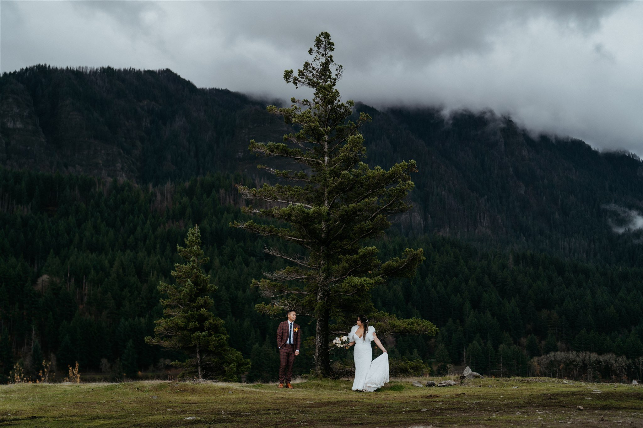 Bride and groom couple portrait after Oregon elopement