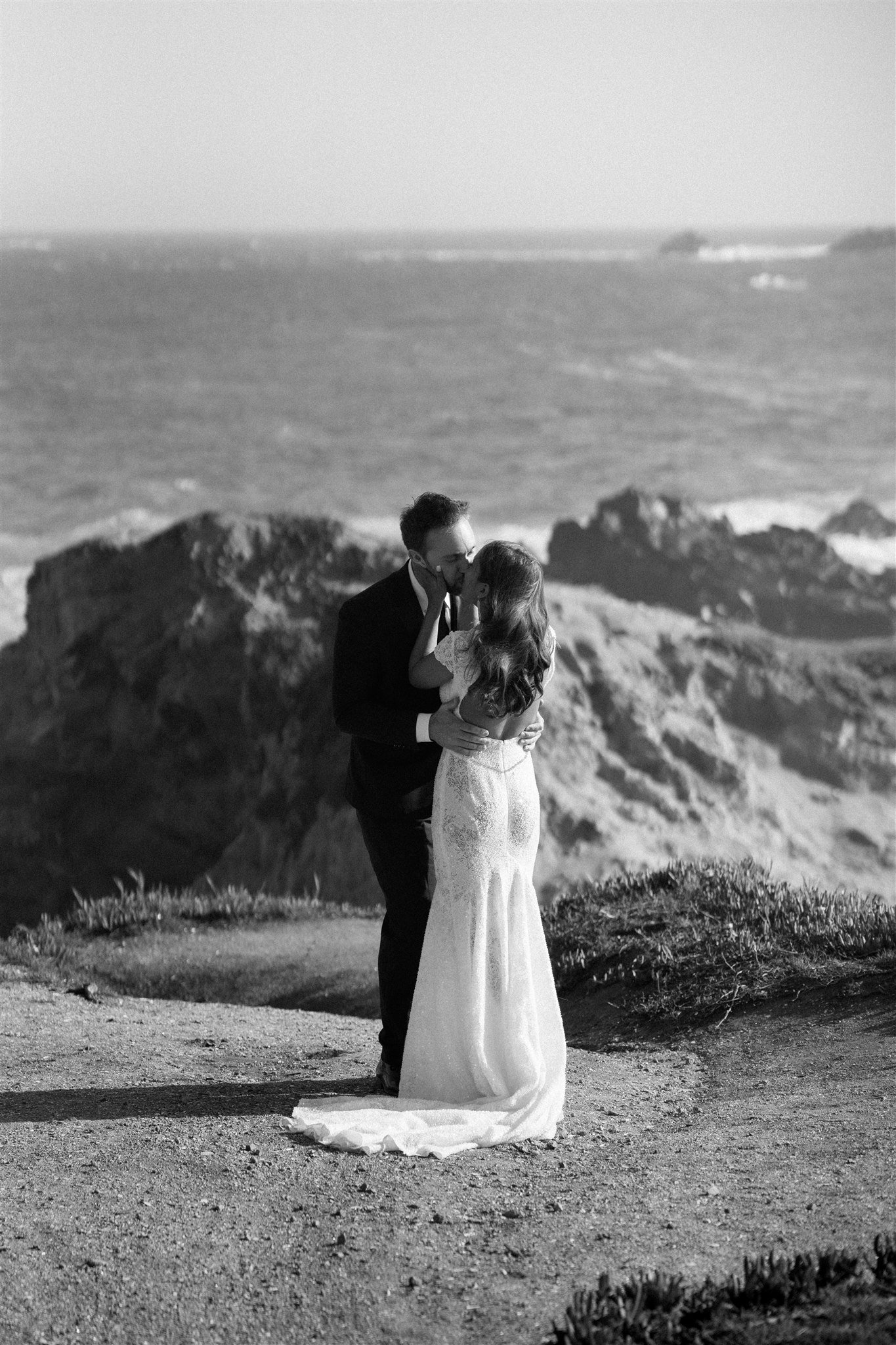 Bride and groom kiss after first look at Big Sur elopement location