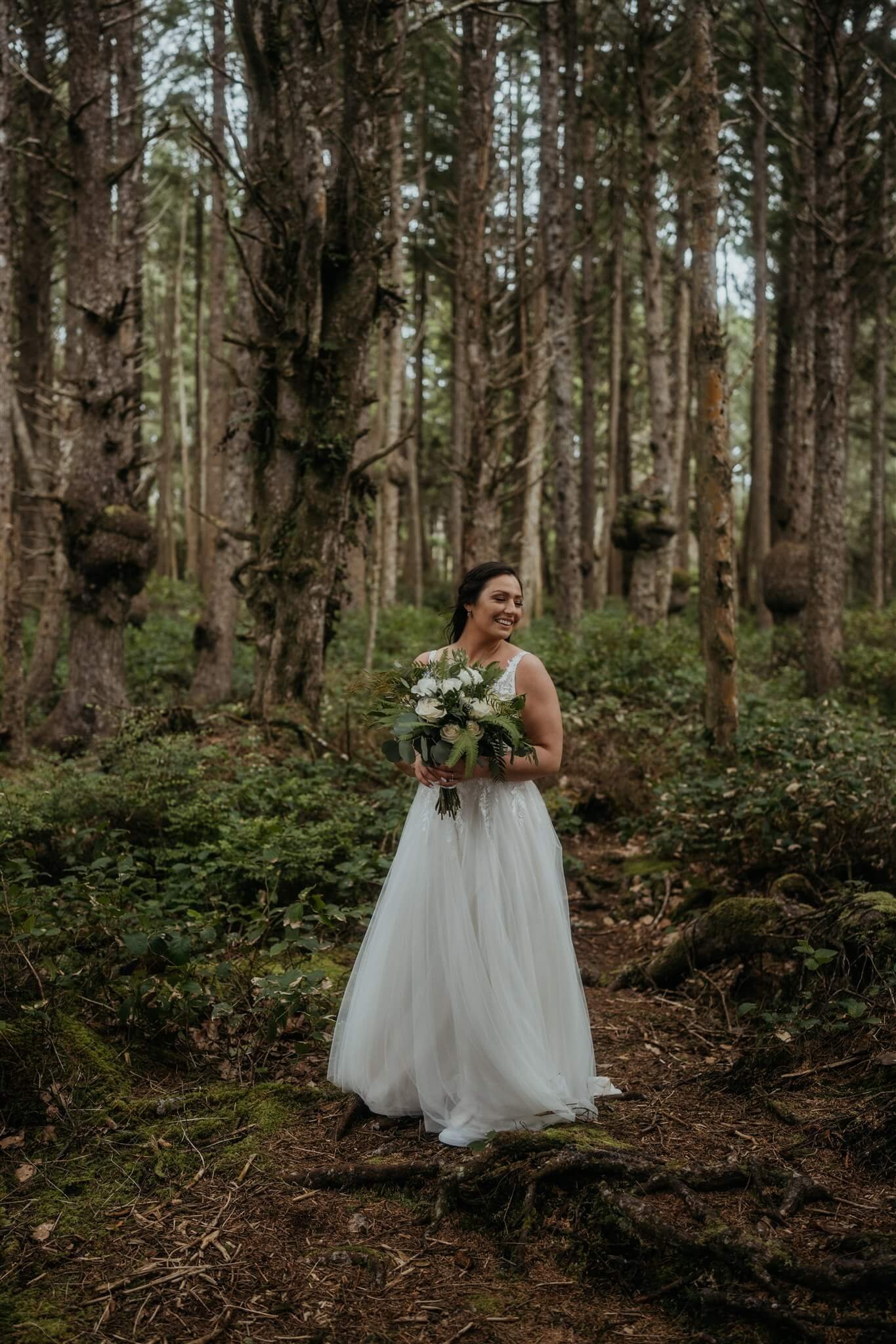 Bride portraits in the forest at Olympic National Park