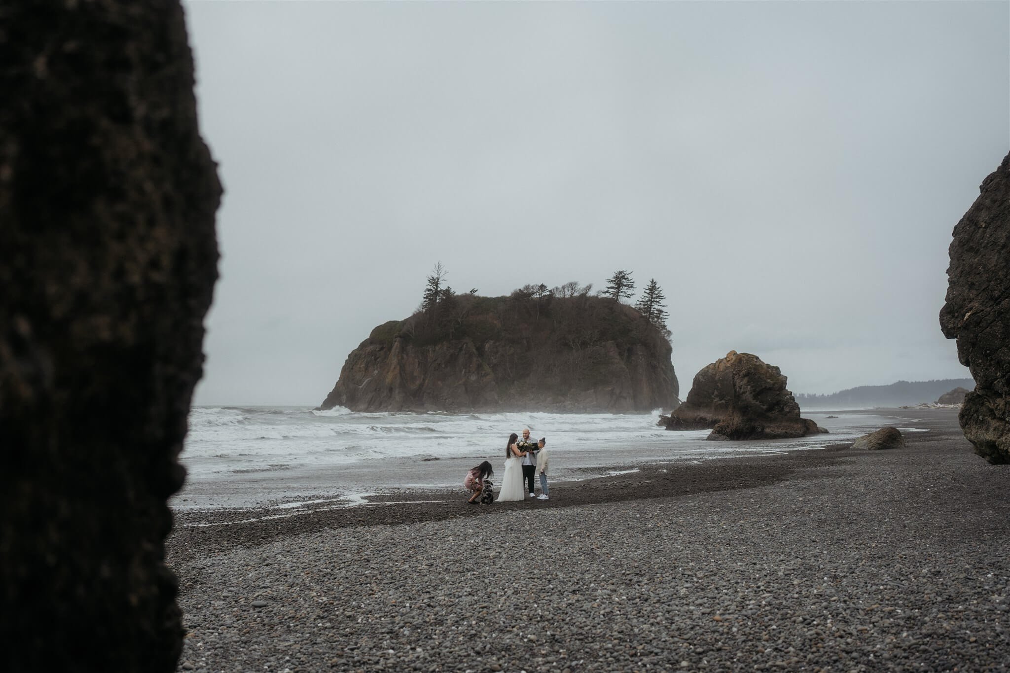 Ruby Beach elopement ceremony with two brides