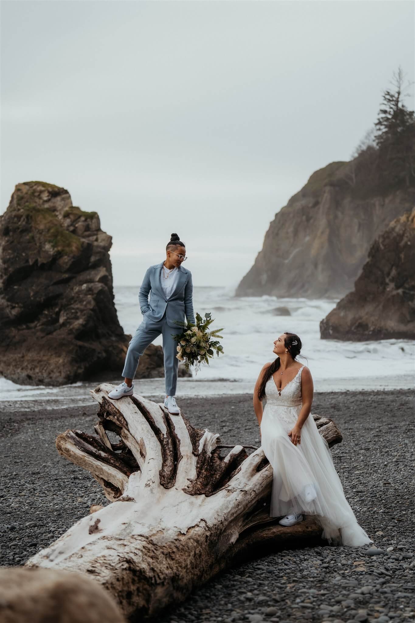 Couple portraits at Ruby Beach elopement