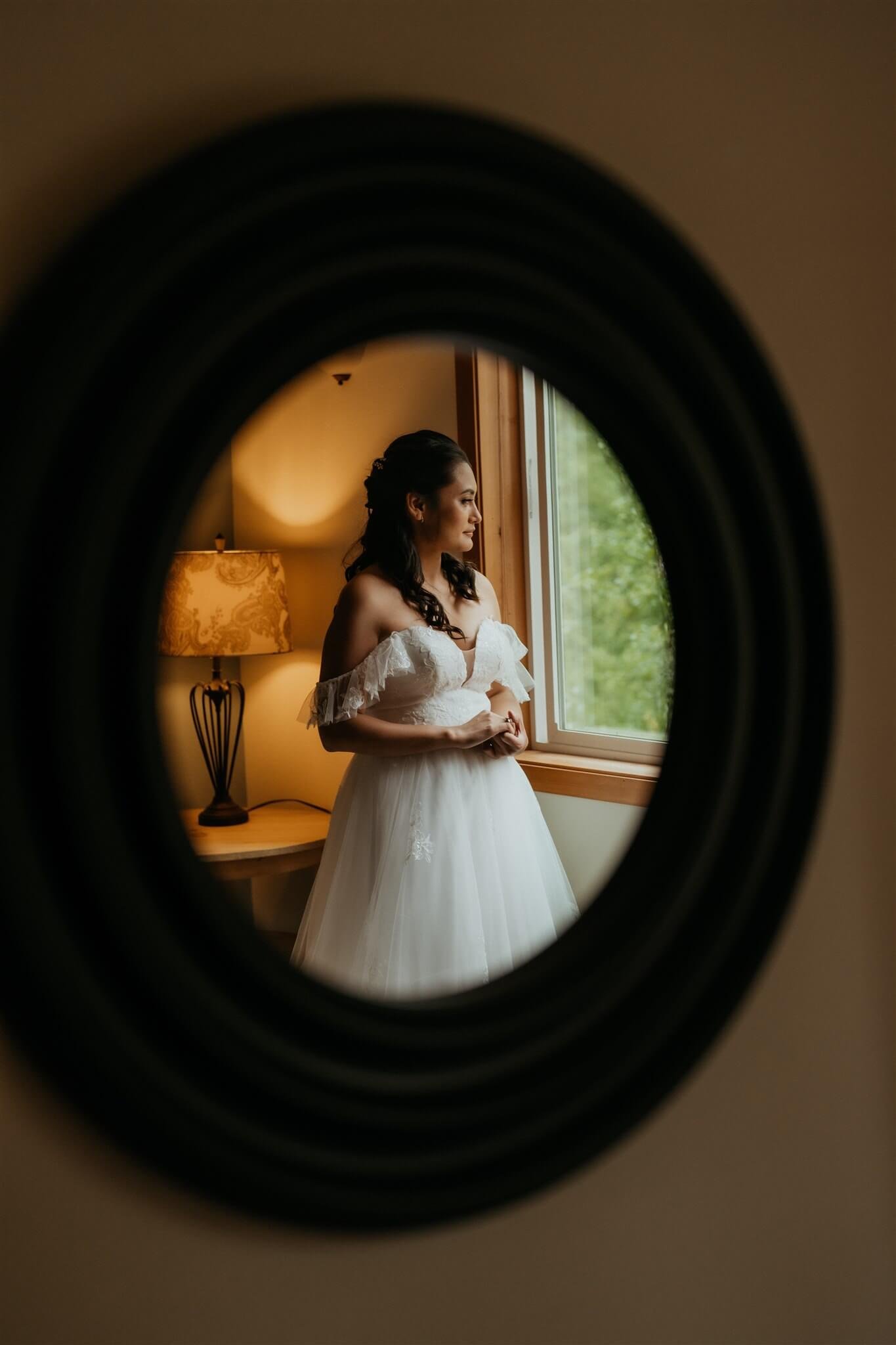 Bride getting ready for elopement in Leavenworth