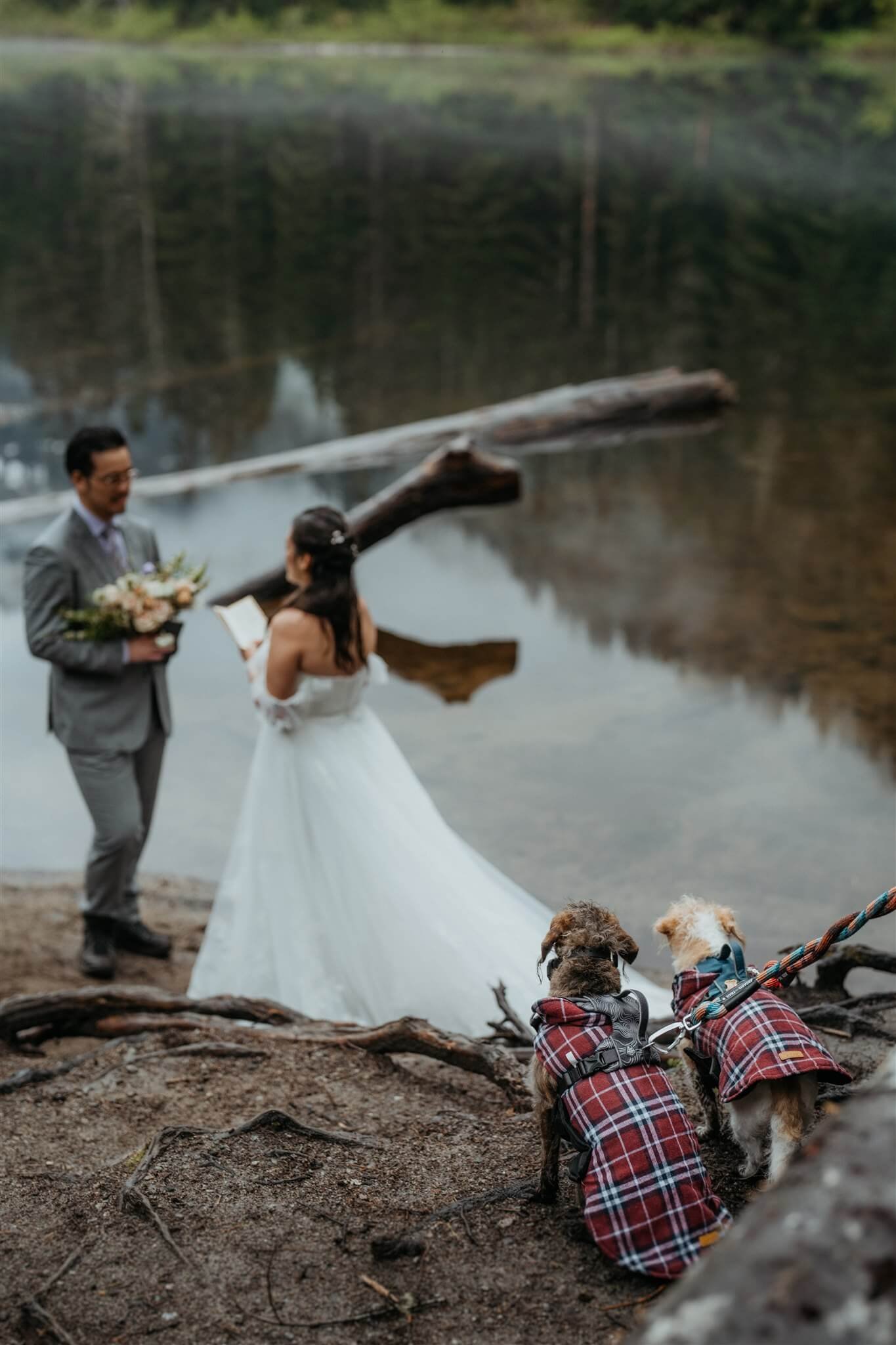 Bride and groom exchange vows near Barclay Lake