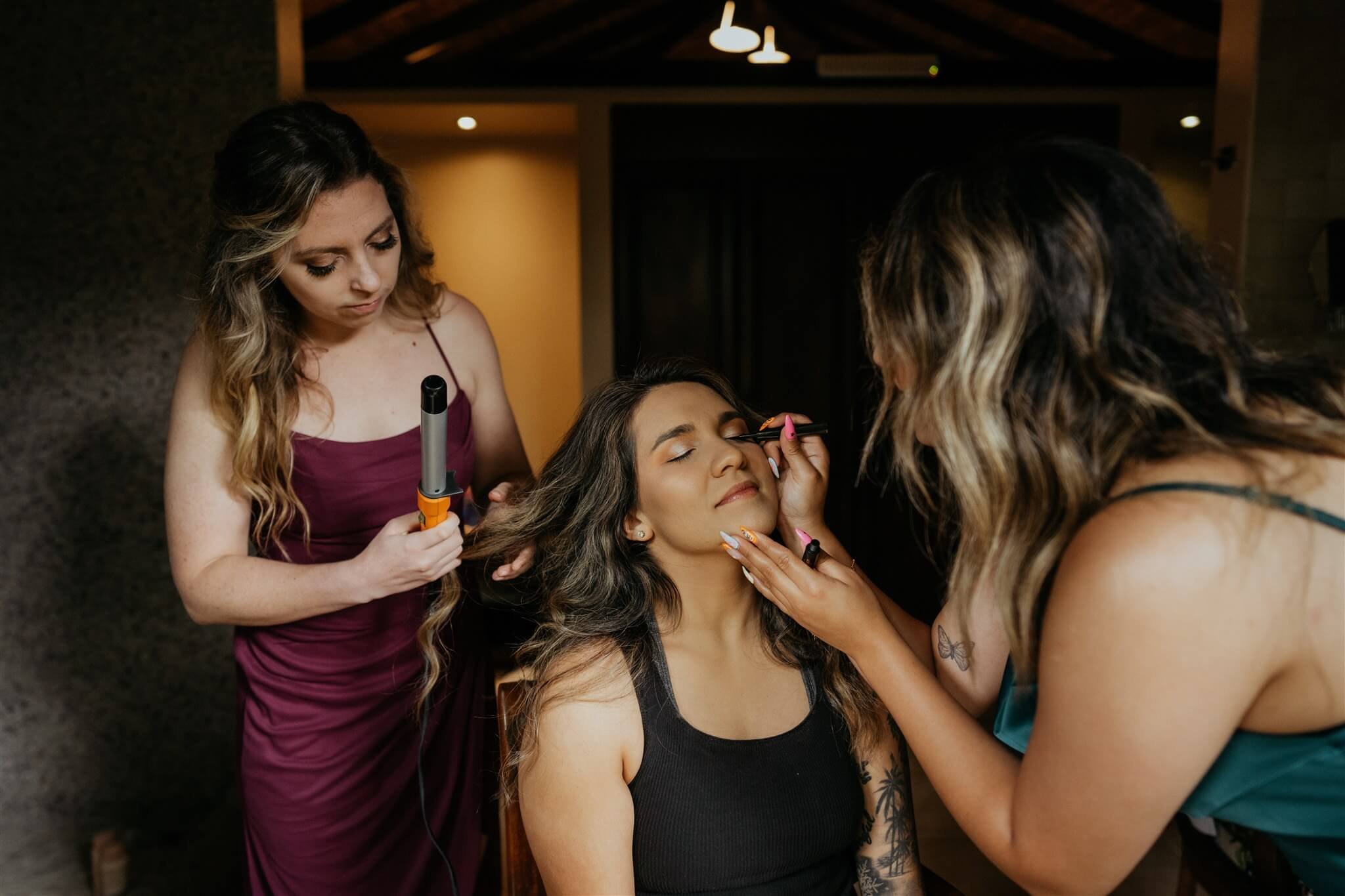 Bride getting hair and makeup done for Costa Rica elopement