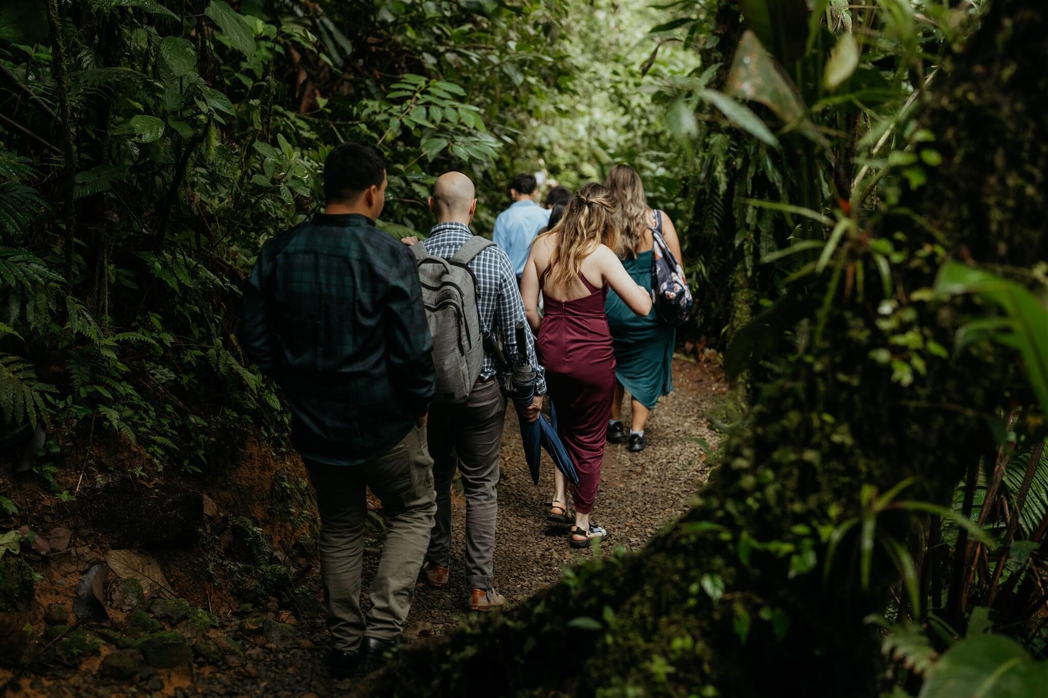 Guests go hiking for adventure wedding in Costa Rica