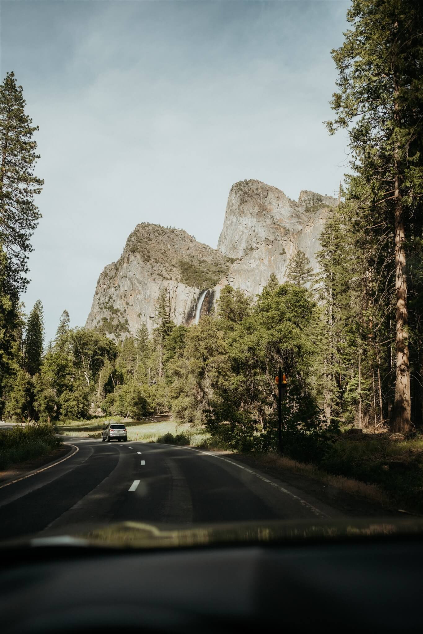 Waterfall cascading down half dome in Yosemite