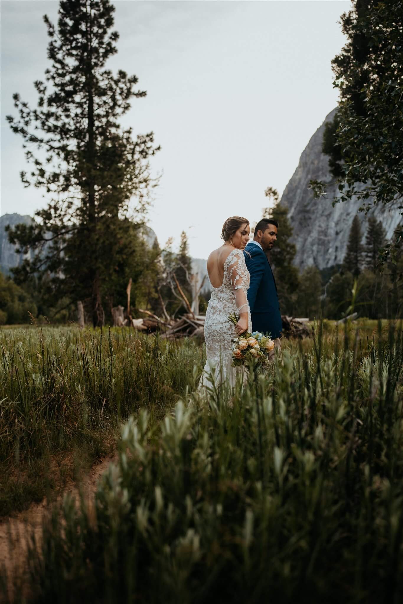Bride and groom couple portraits in Yosemite National Park