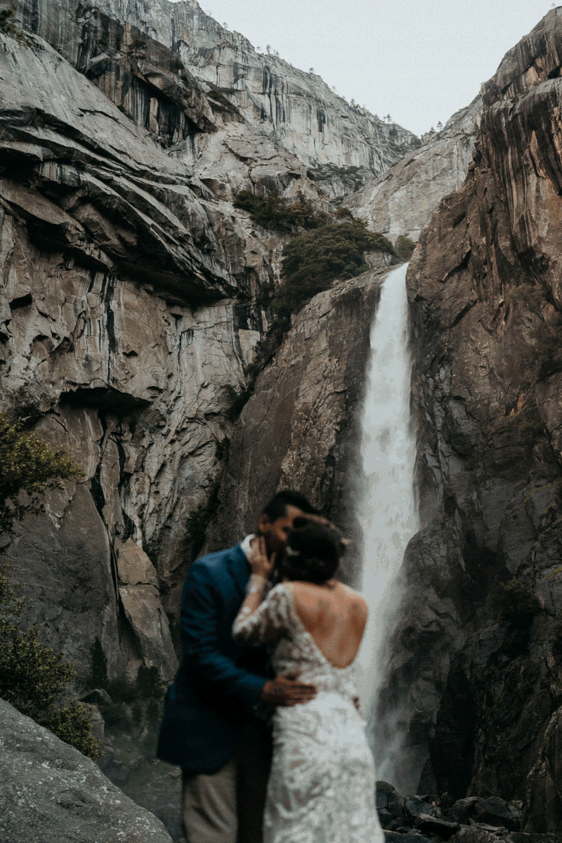 Waterfall elopement in Yosemite