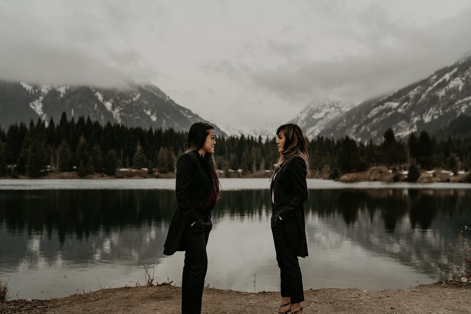 Gold Creek Pond engagement photos with same sex couple