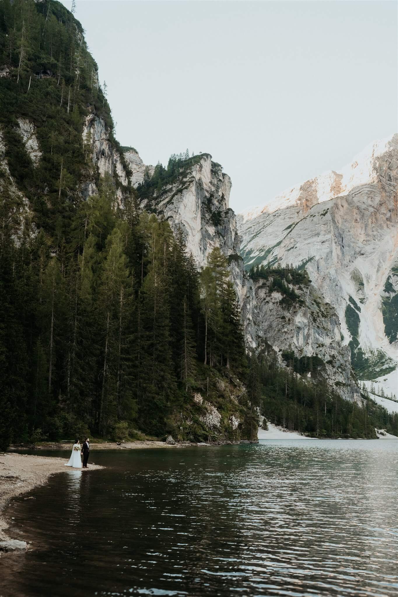 Bride and groom portraits at Lago di Brais