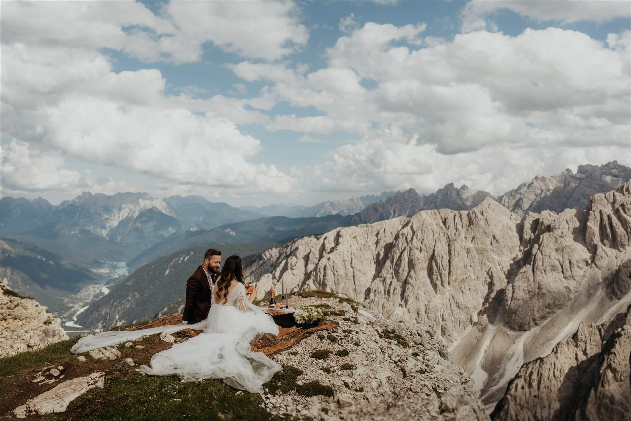 Bride and groom couple portraits in the Dolomites for their intimate vow renewal