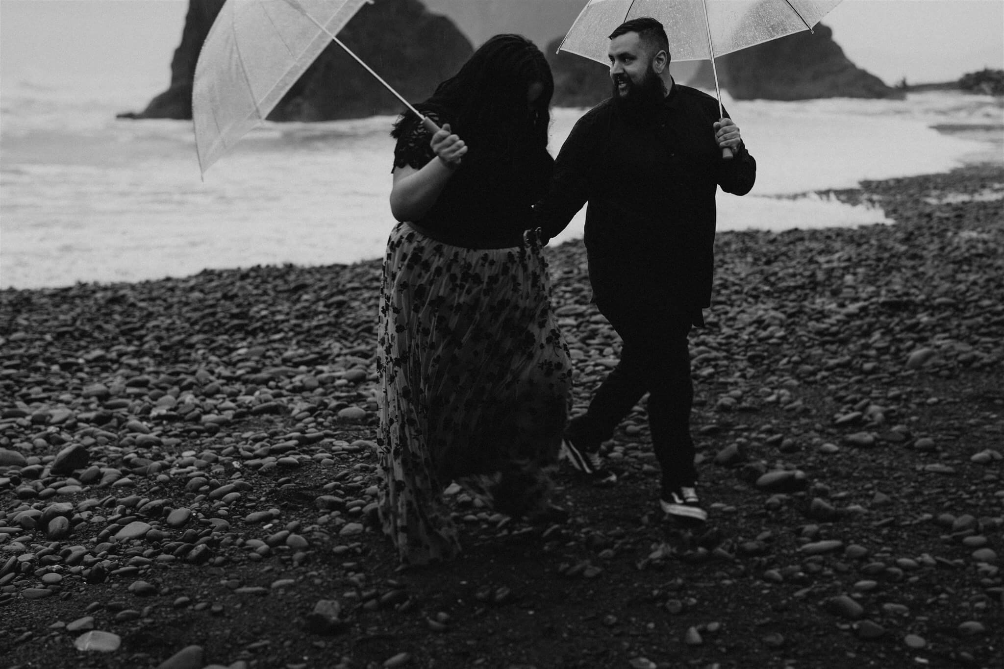 Rainy engagement photos at Ruby Beach