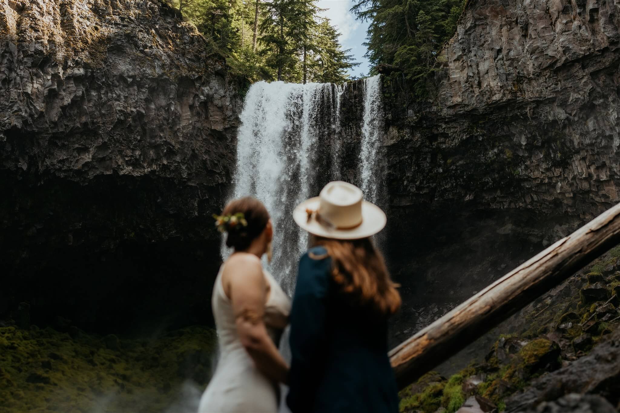 Bridal portraits during waterfall elopement at Mount Hood