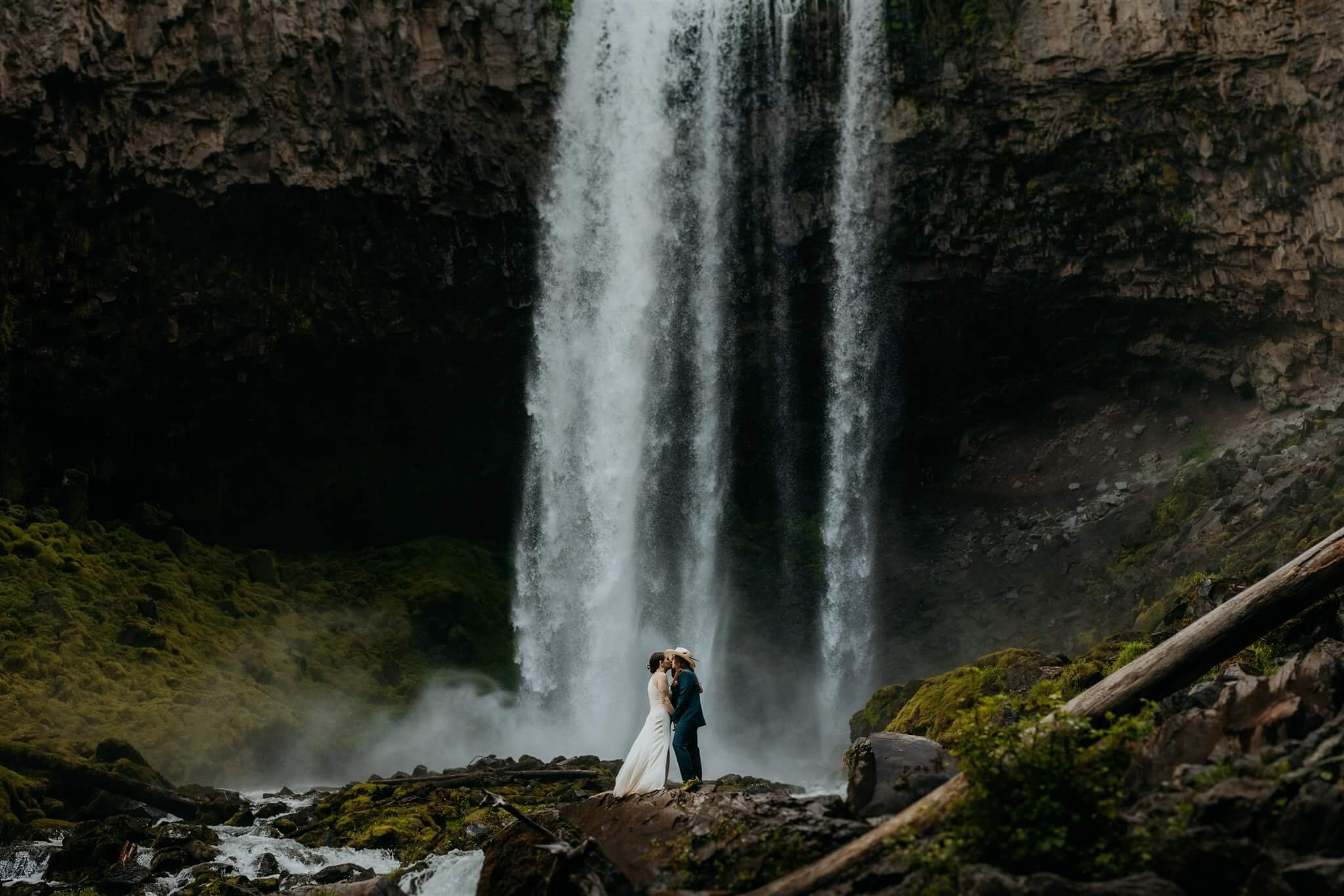 Bridal portraits during waterfall elopement at Mt Hood