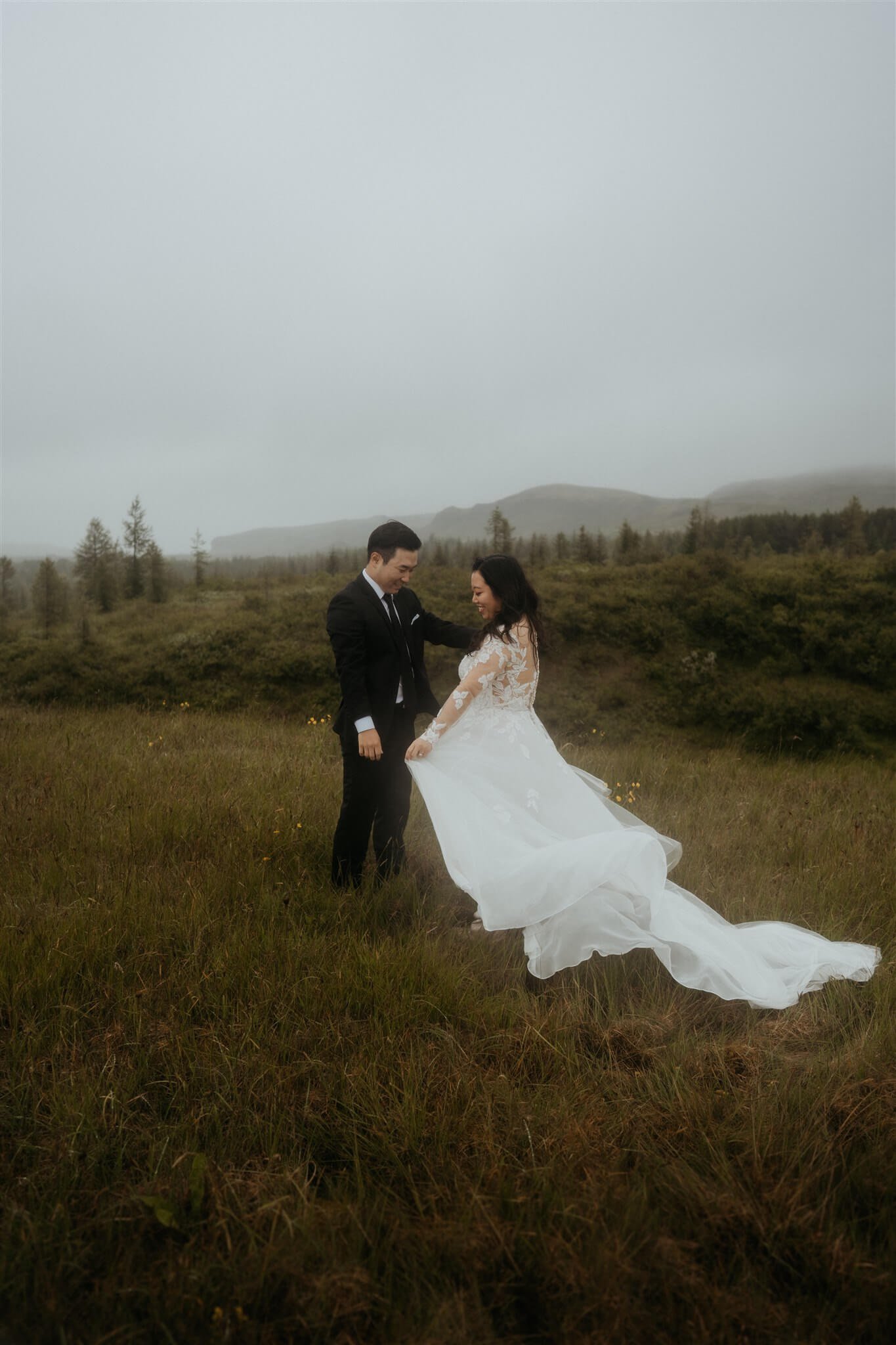 Bride and groom first look at their elopement in Iceland