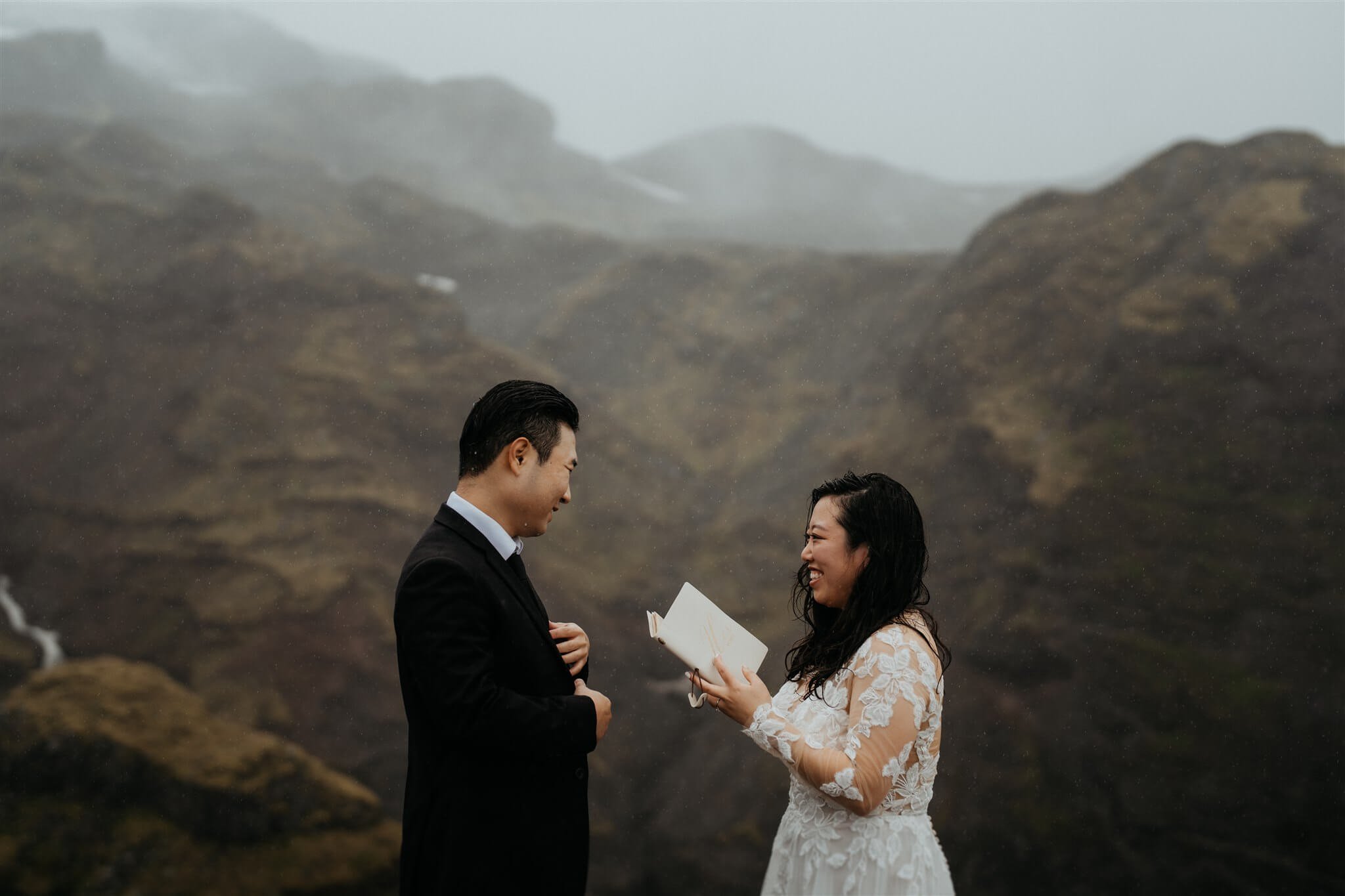 Bride and groom exchange vows during their elopement in Iceland
